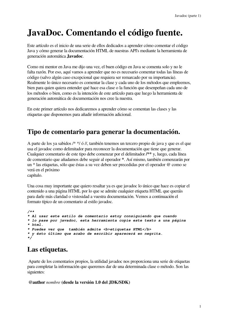 Imágen de pdf JavaDoc. Comentando el código fuente.