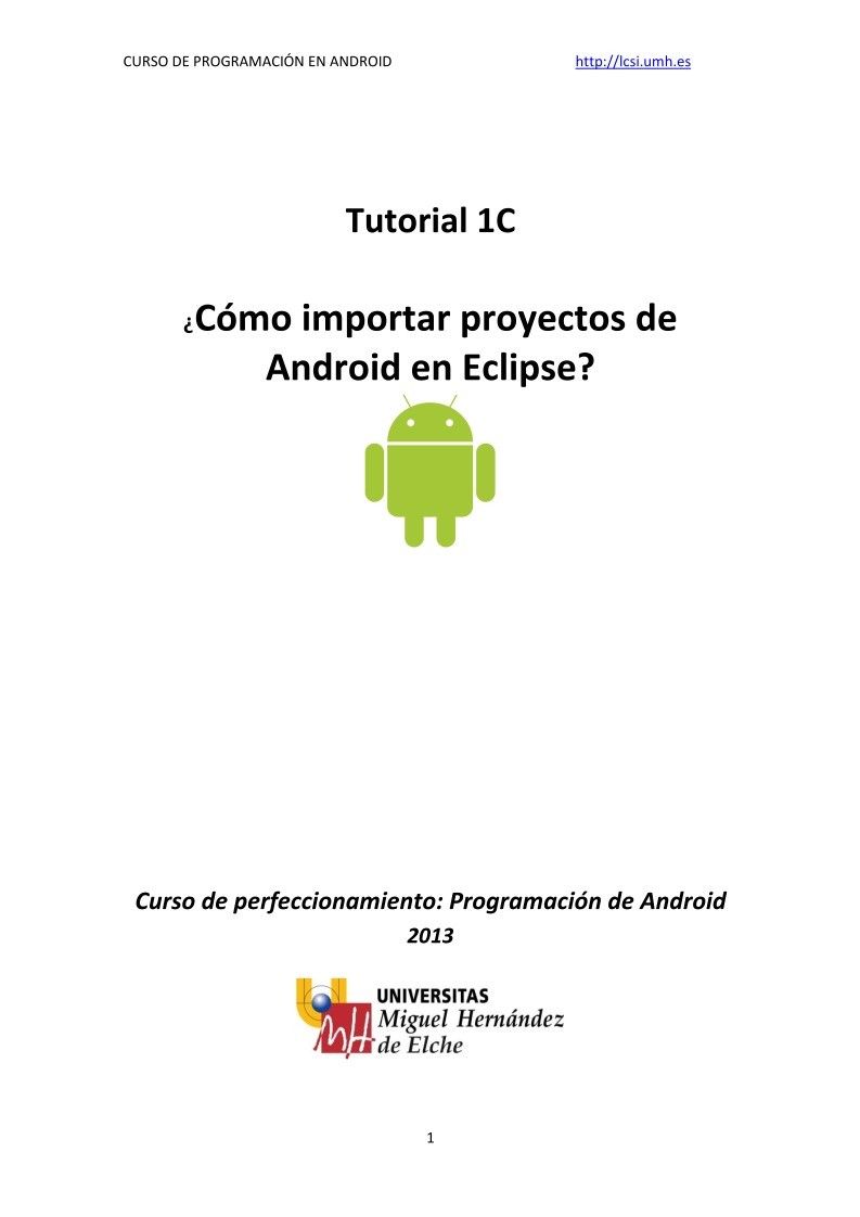 Imágen de pdf Tutorial 1C ¿Cómo importar proyectos de Android en Eclipse?