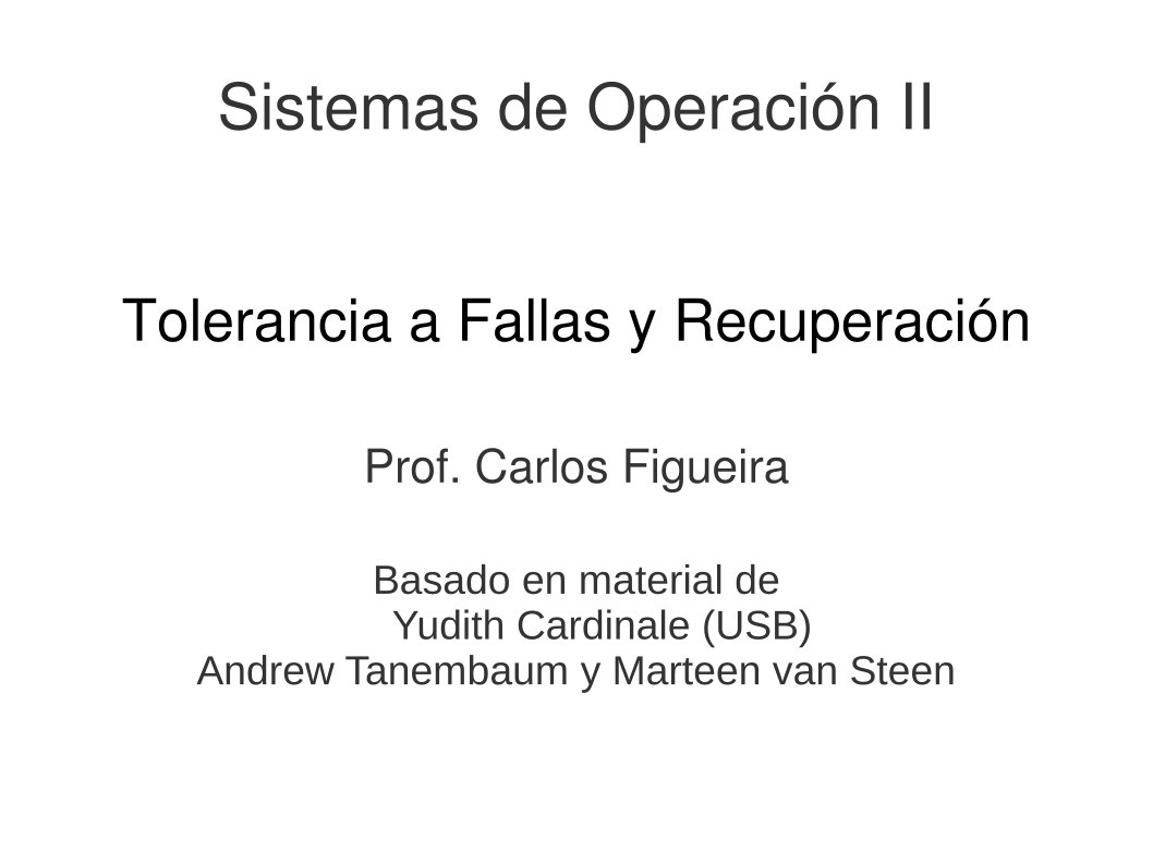 Imágen de pdf Tolerancia a Fallas y Recuperación - Sistemas de Operación II