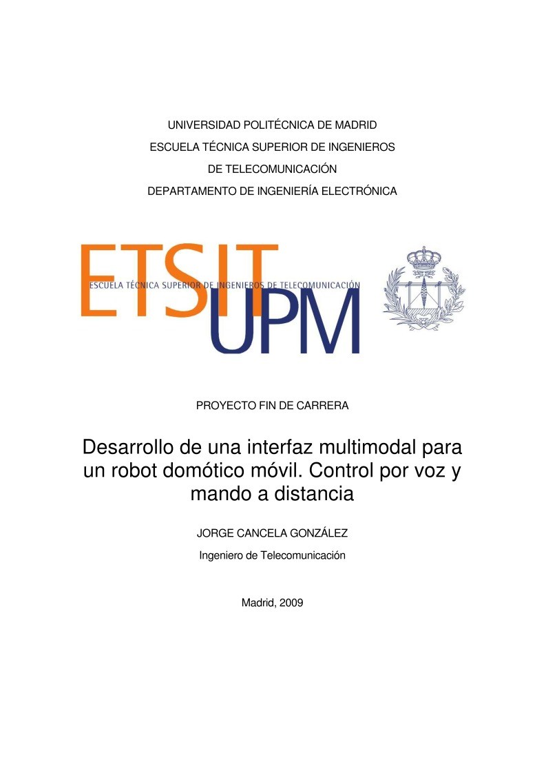 Imágen de pdf Desarrollo de una interfaz multimodal para un robot domótico móvil. Control por voz y mando a distancia