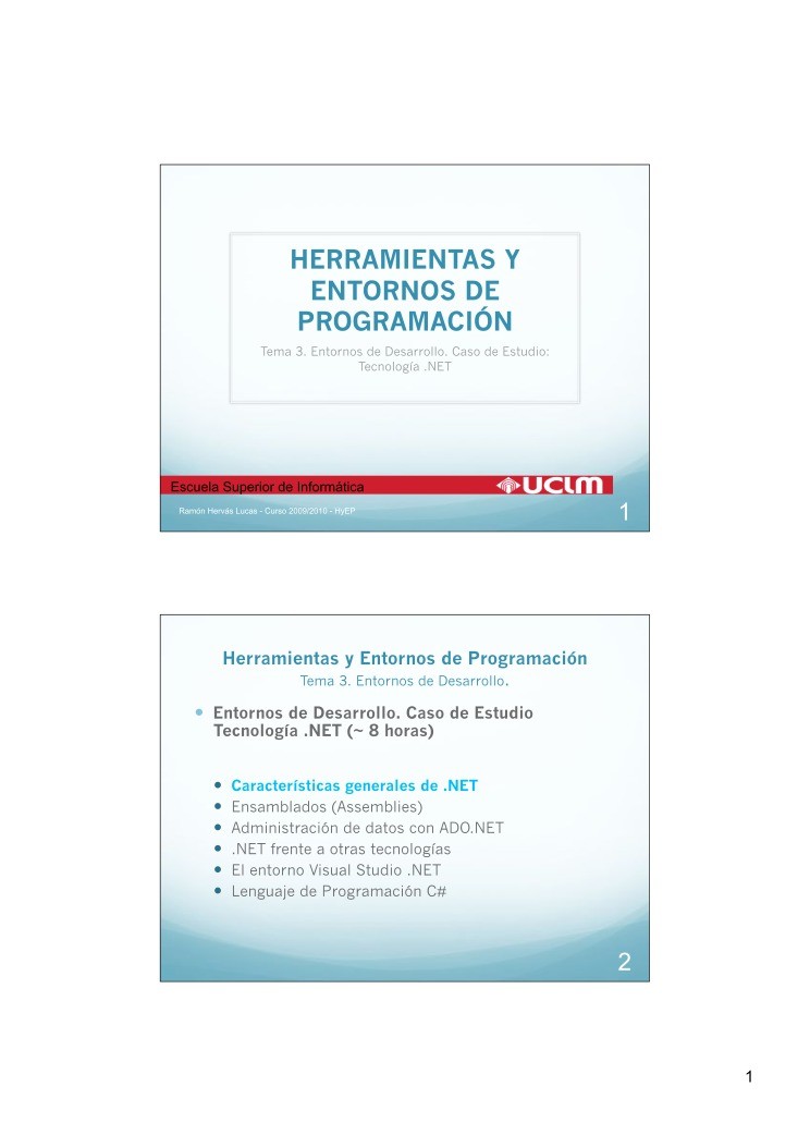 Imágen de pdf Tema 3. Entornos de Desarrollo. Caso de Estudio: Tecnología .NET - Herramientas y entornos de programación