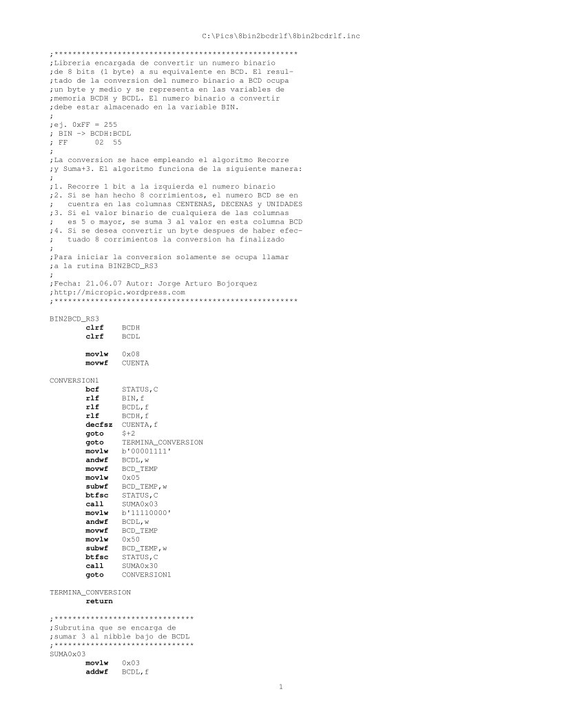 Imágen de pdf Conversion numero Binario de 8 bits a BCD - Recorre y Suma+3