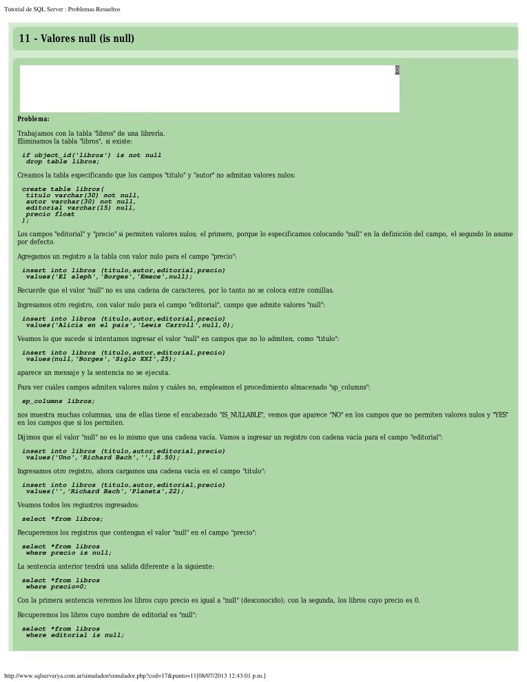 Imágen de pdf Tutorial de SQL Server : Problemas Resueltos