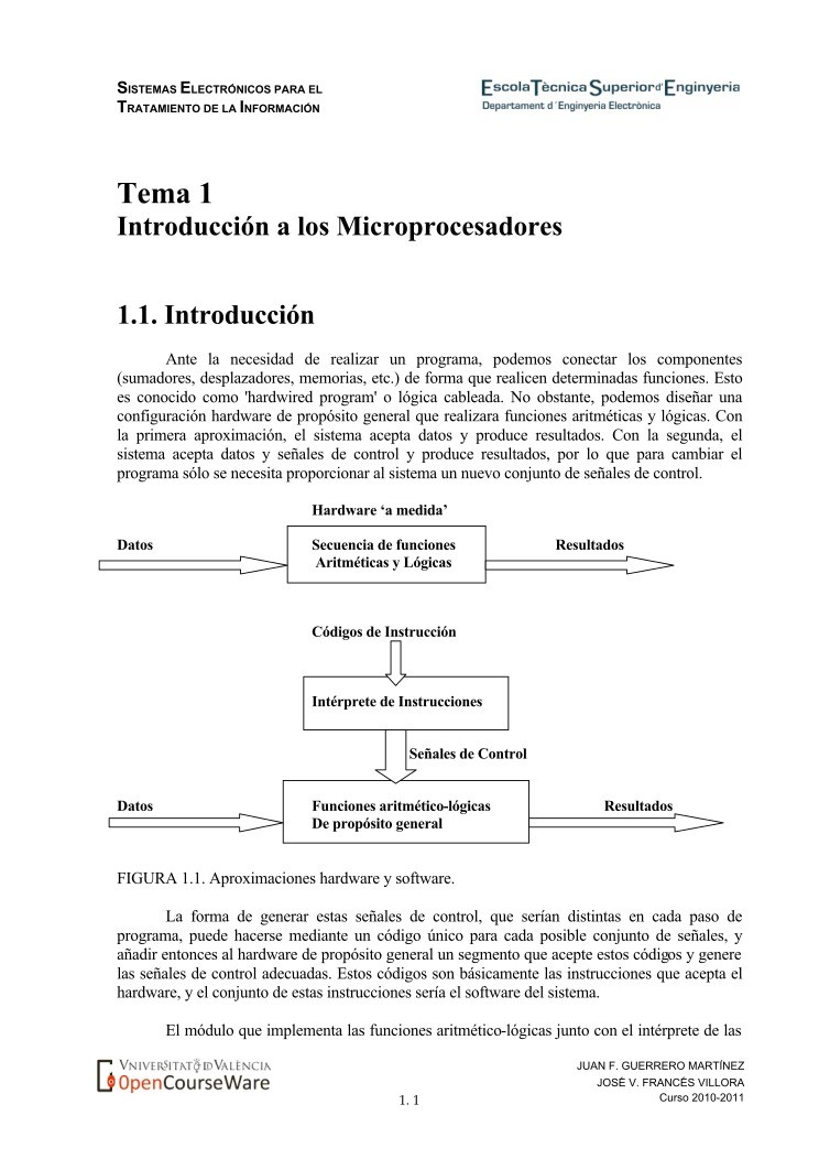 Imágen de pdf Tema 1 - Introducción a los Microprocesadores