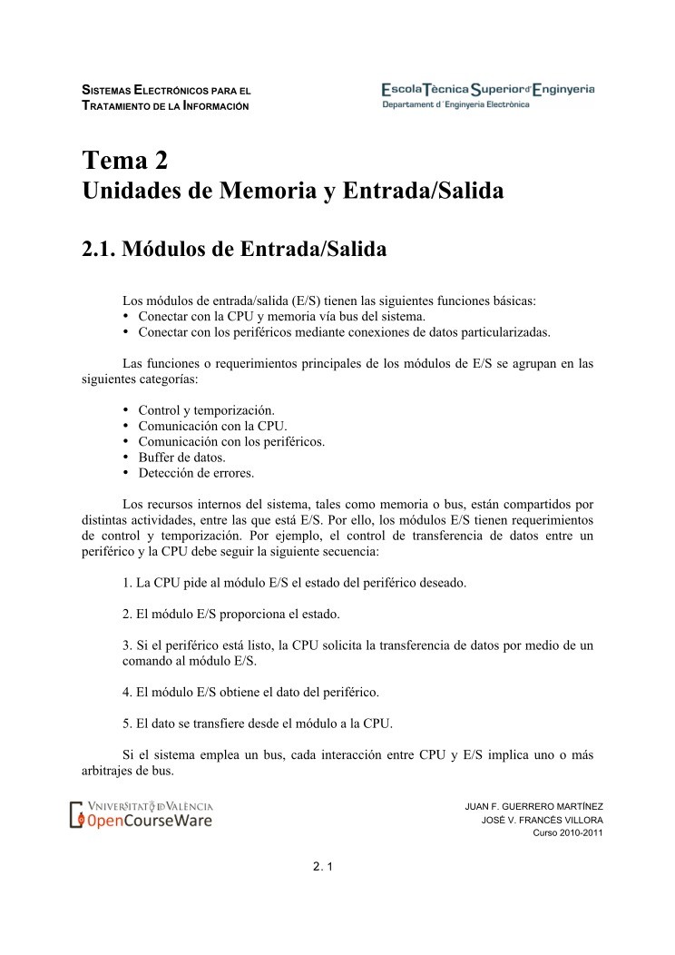 Imágen de pdf Tema 2 Unidades de Memoria y Entrada/Salida