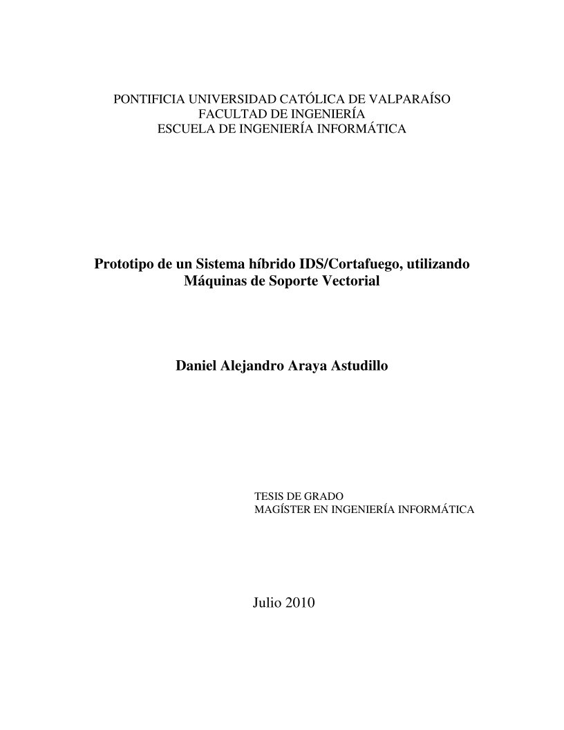 Imágen de pdf Prototipo de un Sistema híbrido IDS/Cortafuego, utilizando Máquinas de Soporte Vectorial