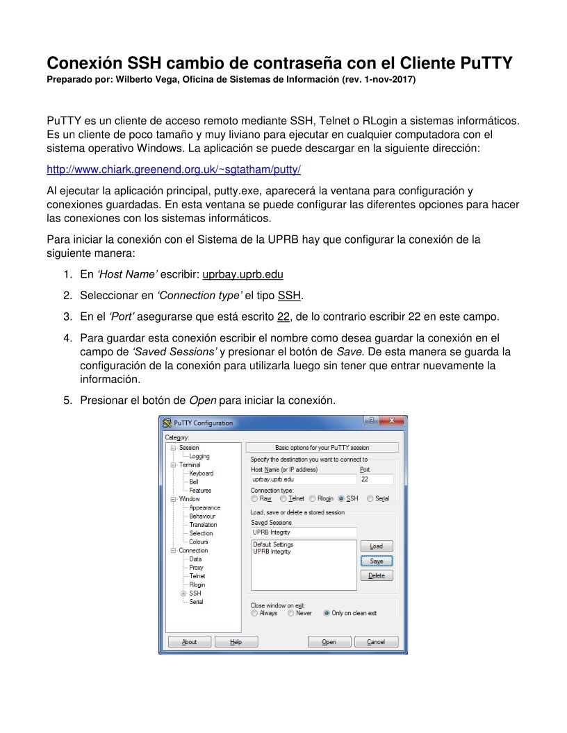 Imágen de pdf Conexión SSH cambio de contraseña con el Cliente PuTTY