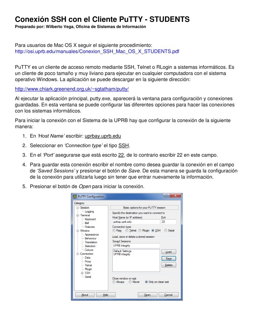 Imágen de pdf Conexión SSH con el cliente PuTTY