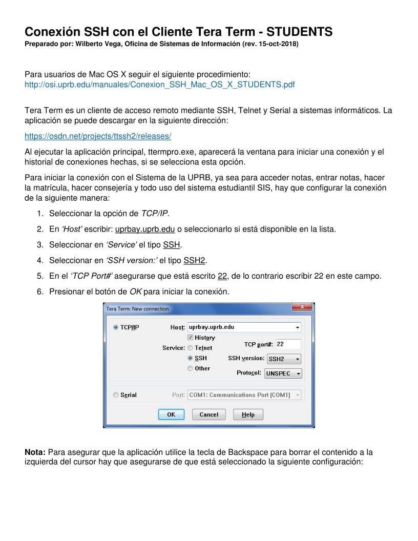 Imágen de pdf Conexion SSH con el cliente Tera Term