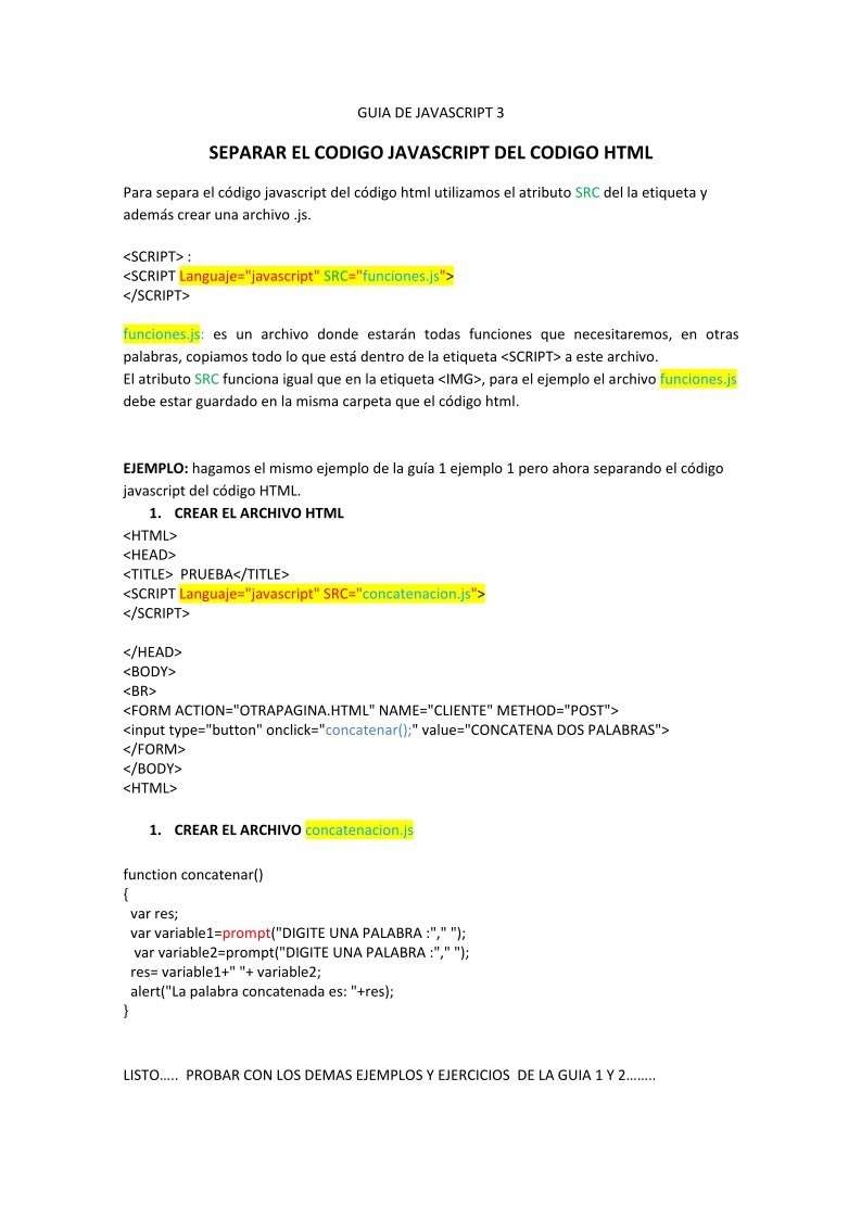 Imágen de pdf Guía de Javascript 3 - Separar el código Javascript del código HTML