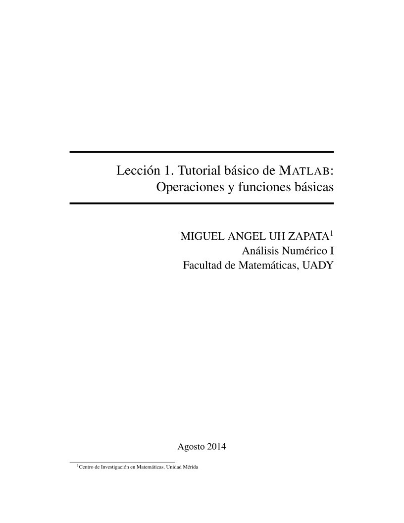 Imágen de pdf Lección 1: Operaciones y funciones básicas - Tutorial básico de MATLAB