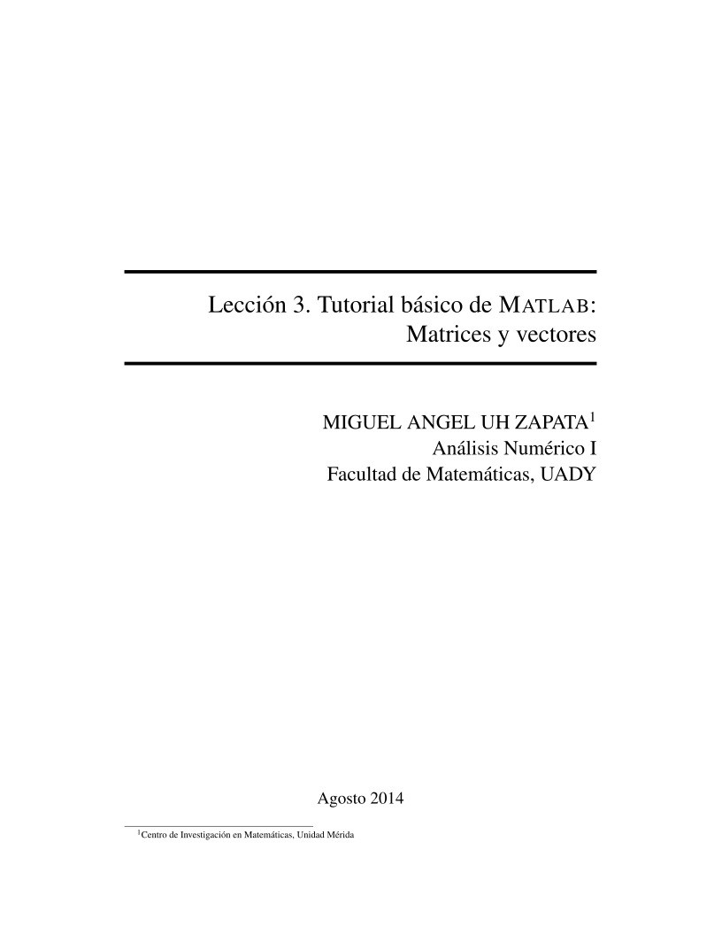 Imágen de pdf Lección 3: Matrices y vectores - Tutorial básico de MATLAB