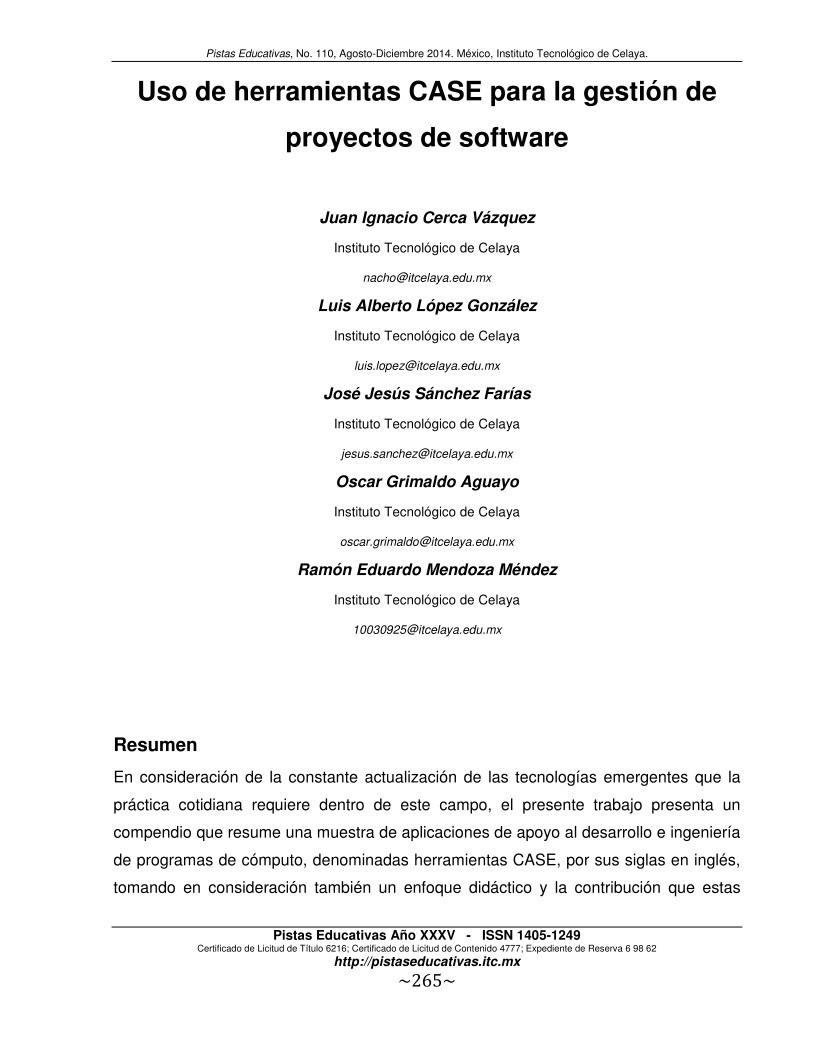 Imágen de pdf Uso de herramientas CASE para la gestión de proyectos de software