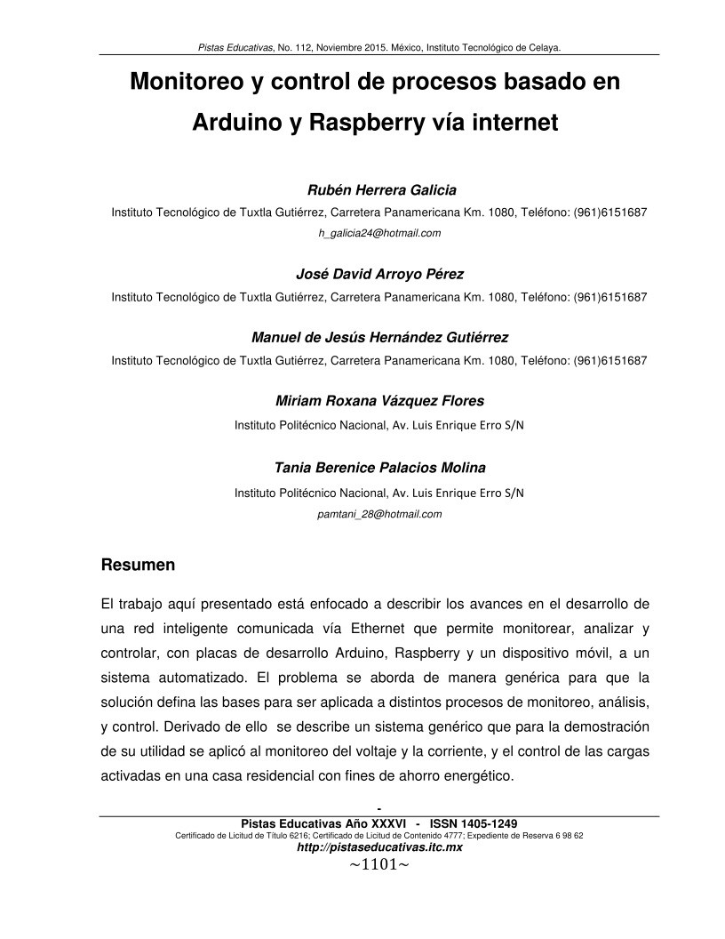 Imágen de pdf Monitoreo y control de procesos basado en Arduino y Raspberry vía Internet