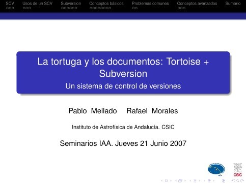 Imágen de pdf La tortuga y los documentos: Tortoise + Subversion - Un sistema de control de versiones