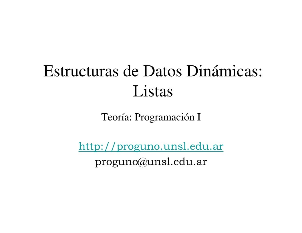 Imágen de pdf Estructuras de Datos Dinámicas: Listas - Teoría: Programación I