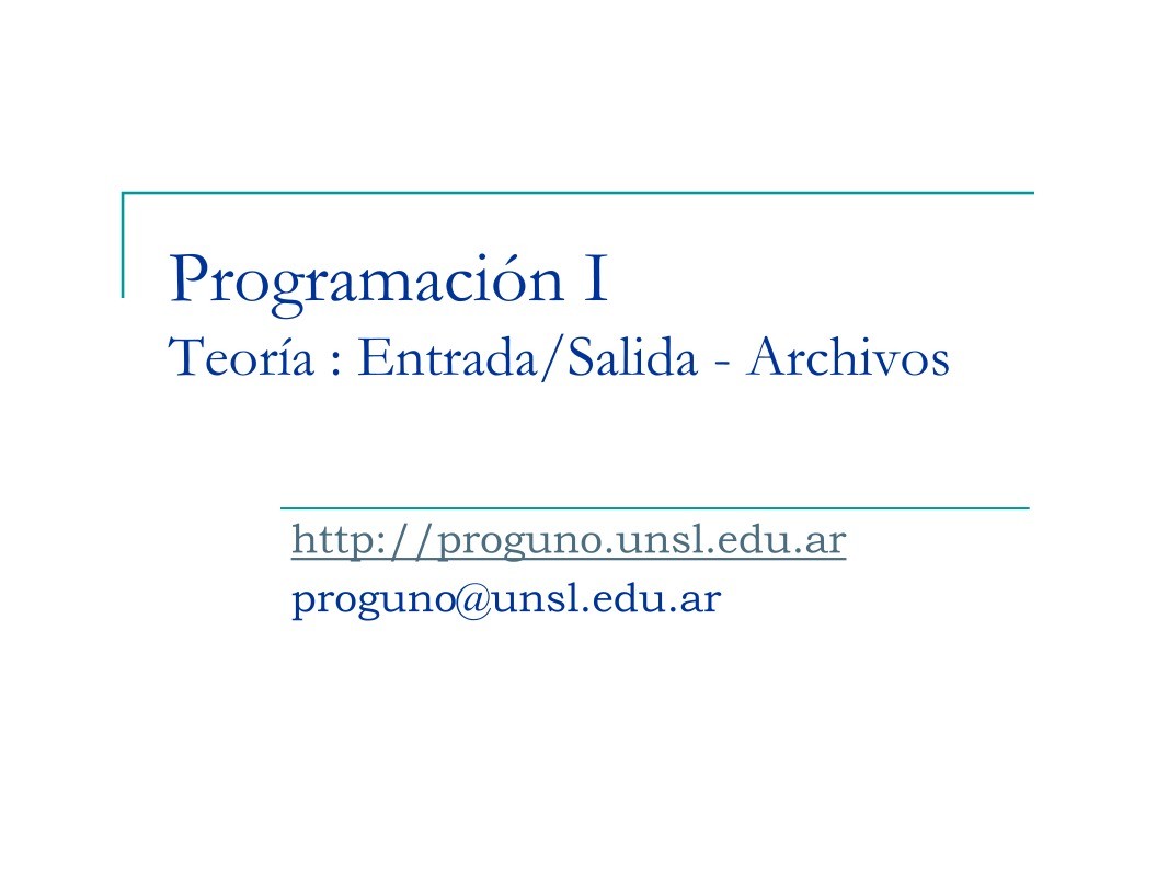Imágen de pdf Programación I Teoría : Entrada/Salida - Archivos