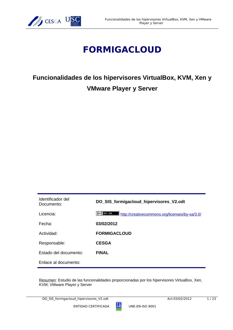 Imágen de pdf Funcionalidades de los hipervisores VirtualBox, KVM, Xen y VMware Player y Server