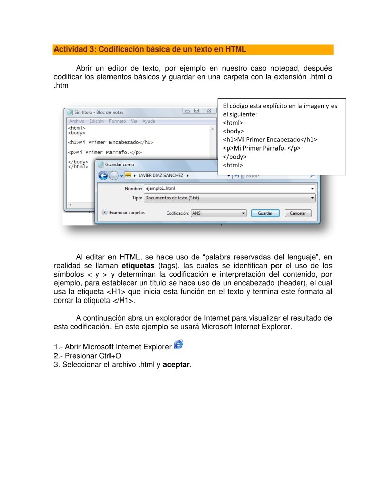 Imágen de pdf Actividad 3: Codificación básica de un texto en HTML