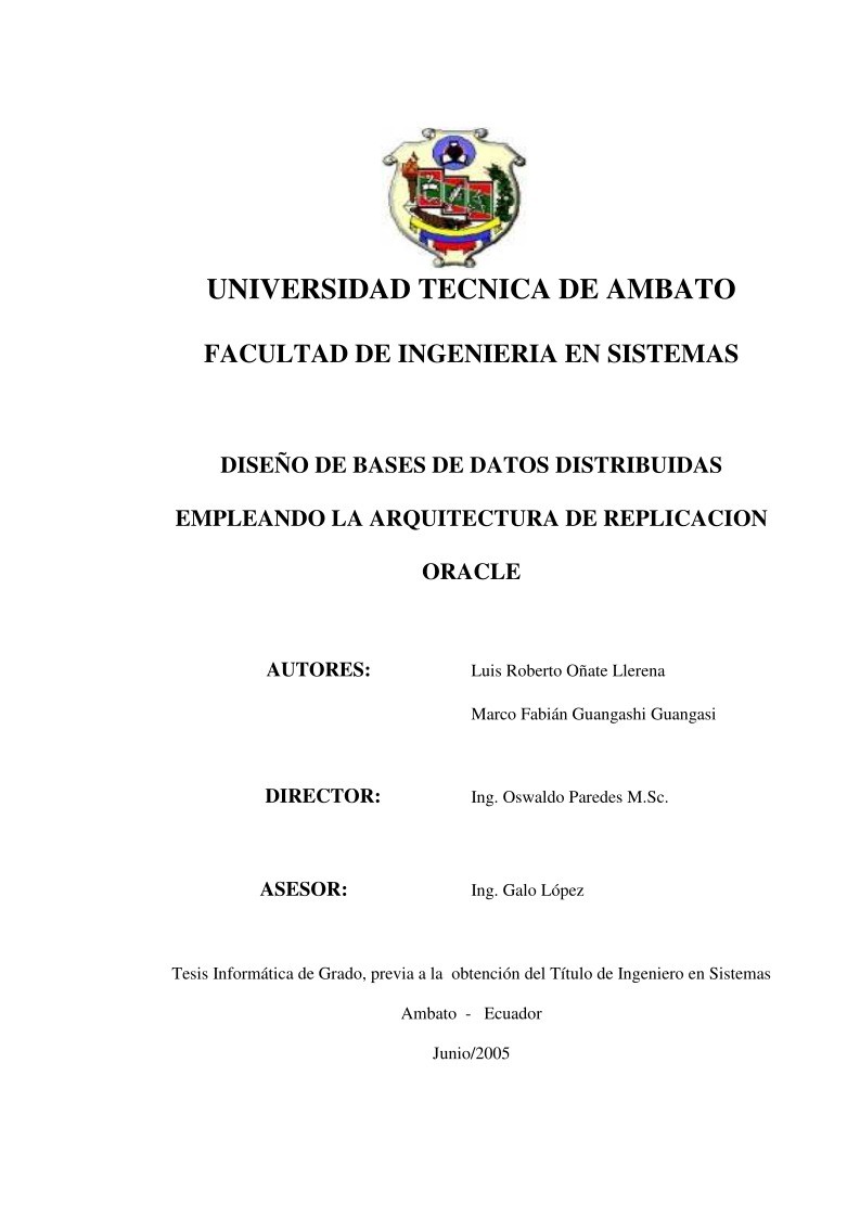 Imágen de pdf Diseño de bases de datos distribuidas empleando la arquitectura de replicacion Oracle
