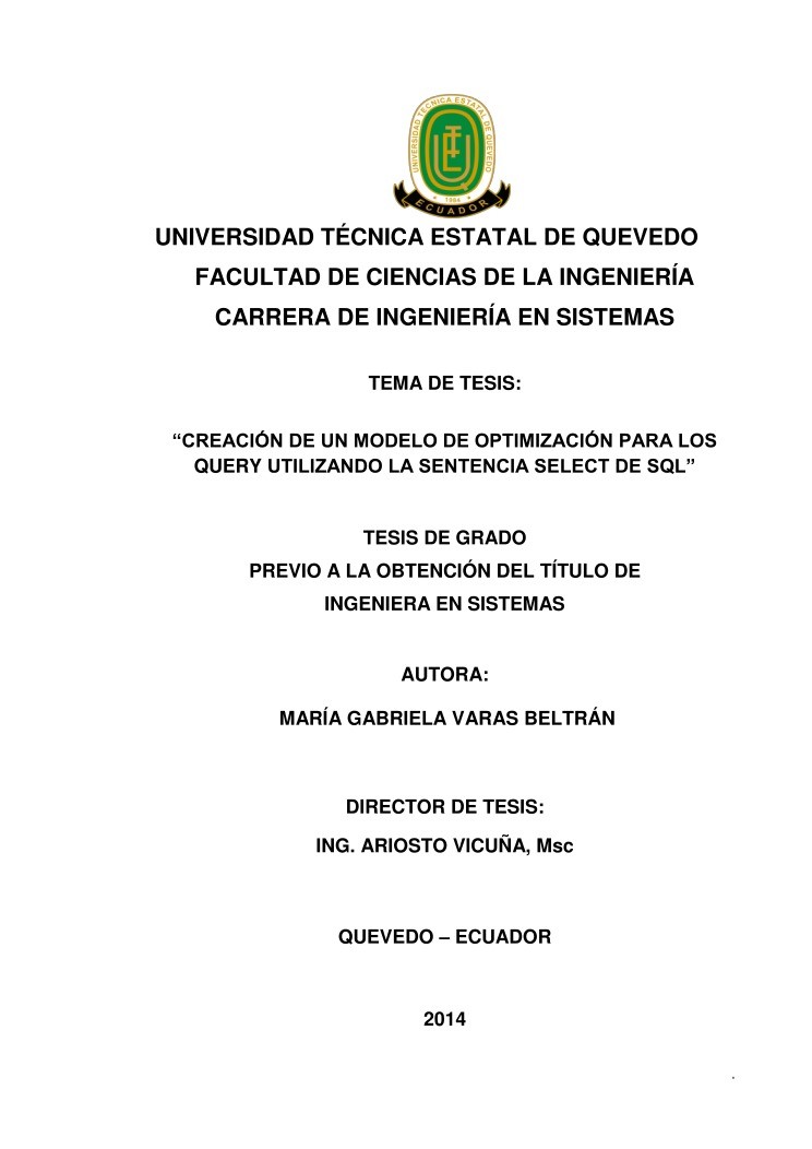 Imágen de pdf Creación de un modelo de optimización para los query utilizando la sentencia select de SQL