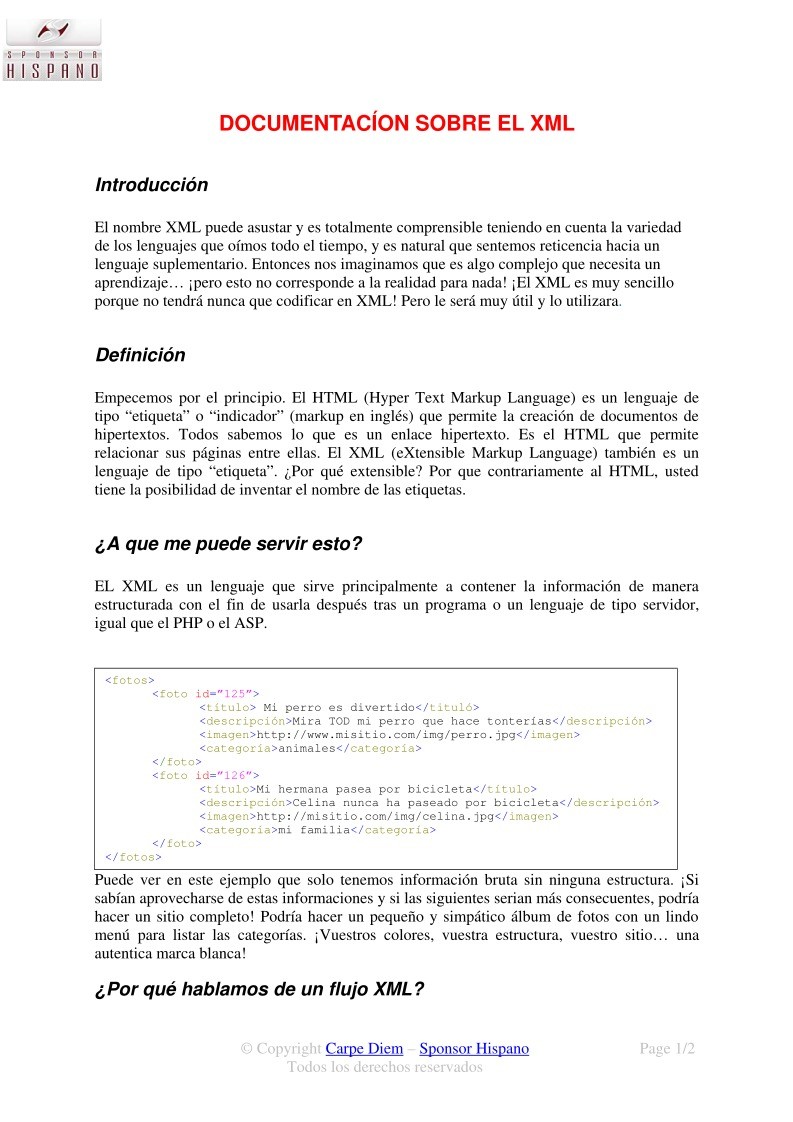 Imágen de pdf Documentación sobre el XML