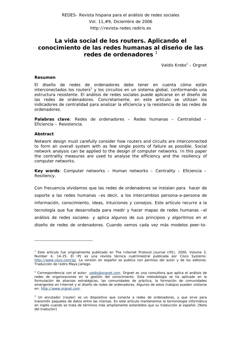 Imágen de pdf La vida social de los routers. Aplicando el conocimiento de las redes humanas al diseño de las redes de ordenadores