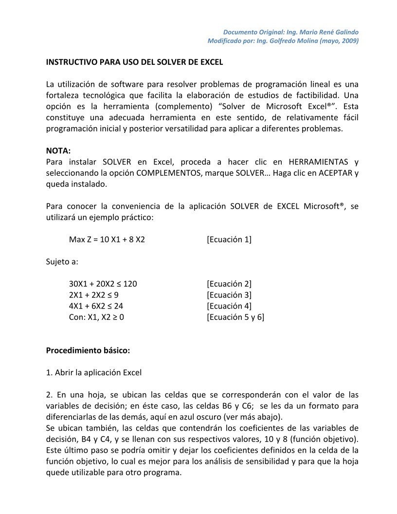 Imágen de pdf Instructivo para uso del solver de Excel