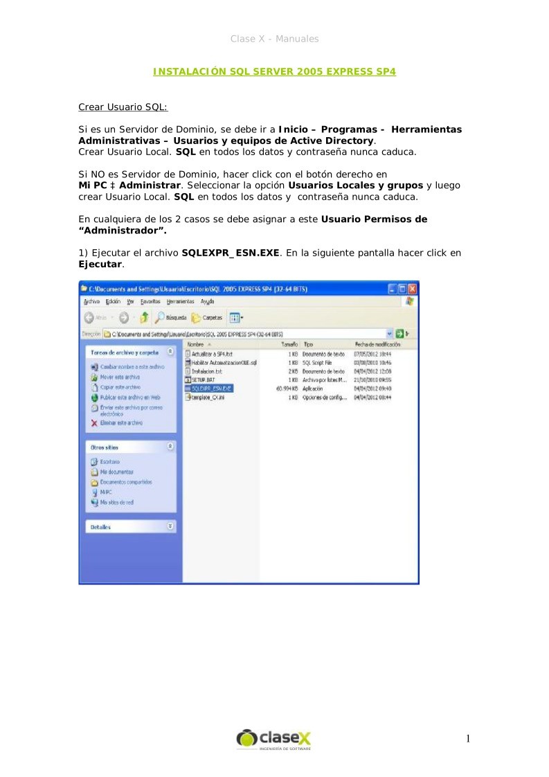 Imágen de pdf Instalacion SQL Server 2005 Express SP4