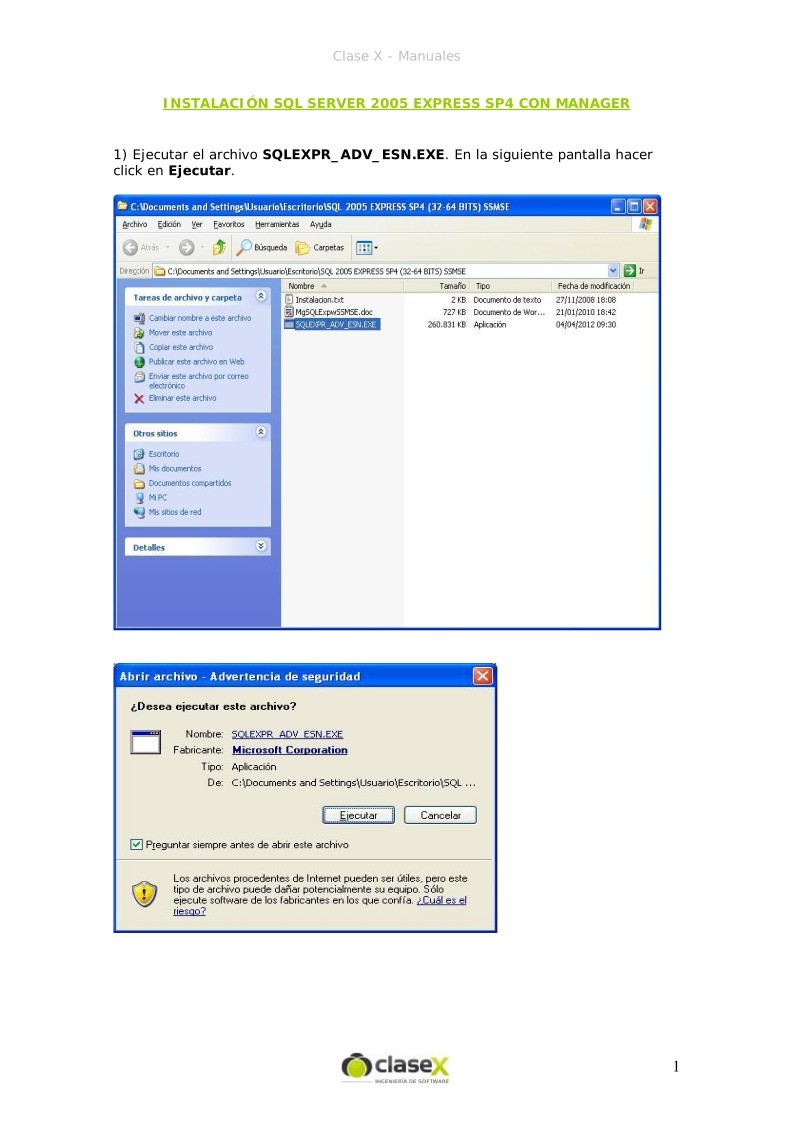 Imágen de pdf Instalacion SQL Server 2005 Express SP4 con Manager