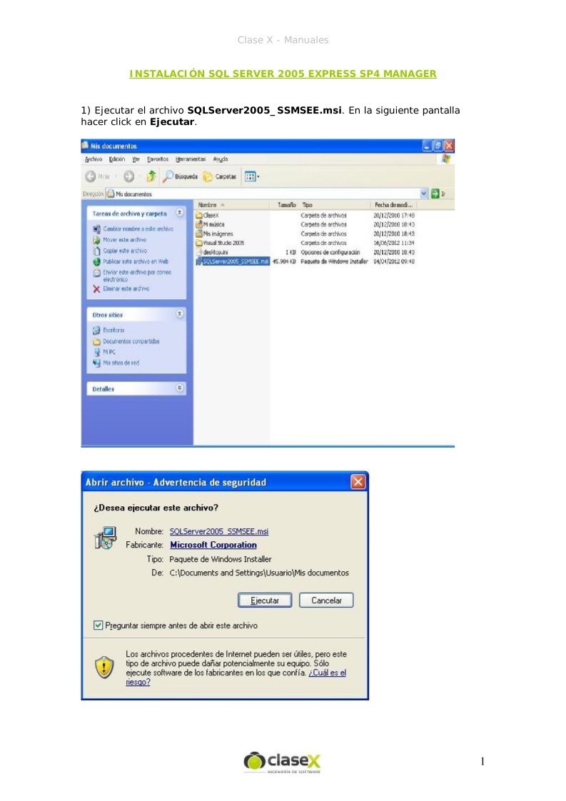 Imágen de pdf Instalación SQL Server 2005 Express SP4 Manager
