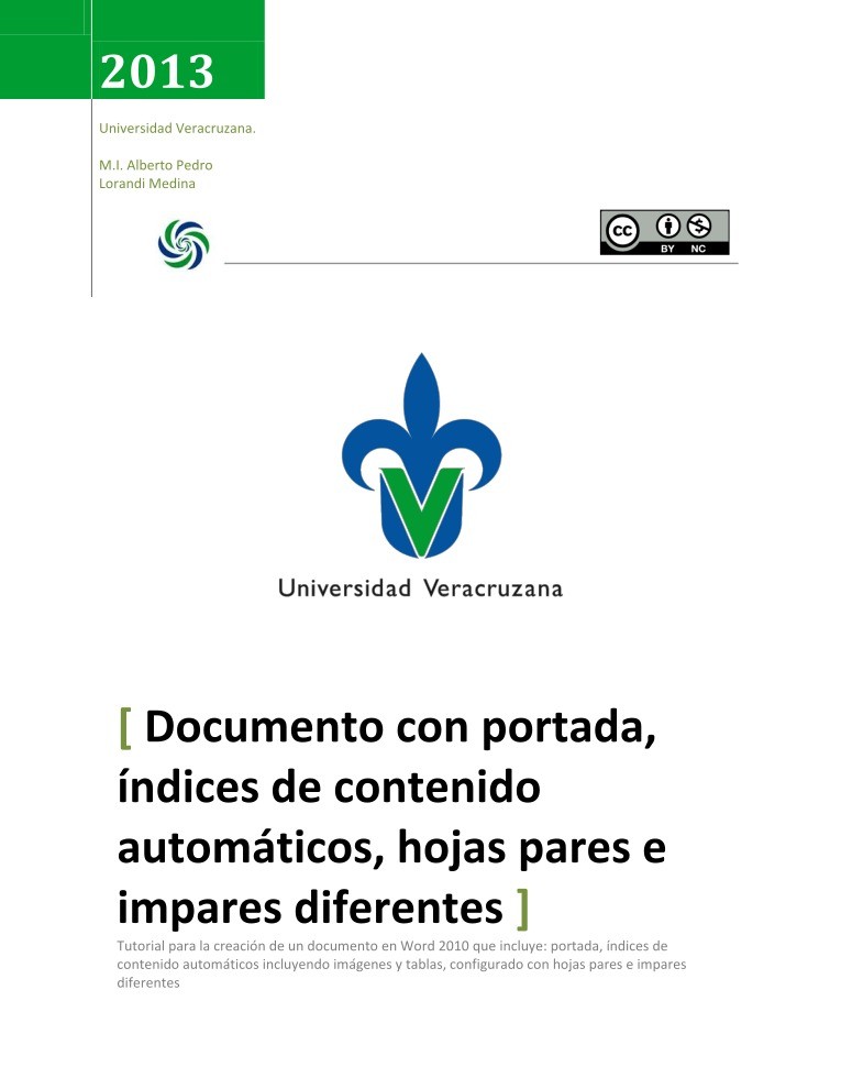 Imágen de pdf Documento con portada, índices de contenido automáticos, hojas pares e impares diferentes