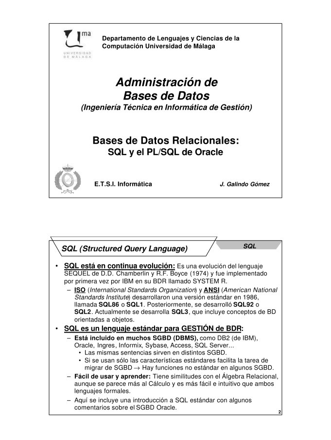 Imágen de pdf Bases de Datos Relacionales: SQL y el PL/SQL de Oracle - Administración de Bases de Datos