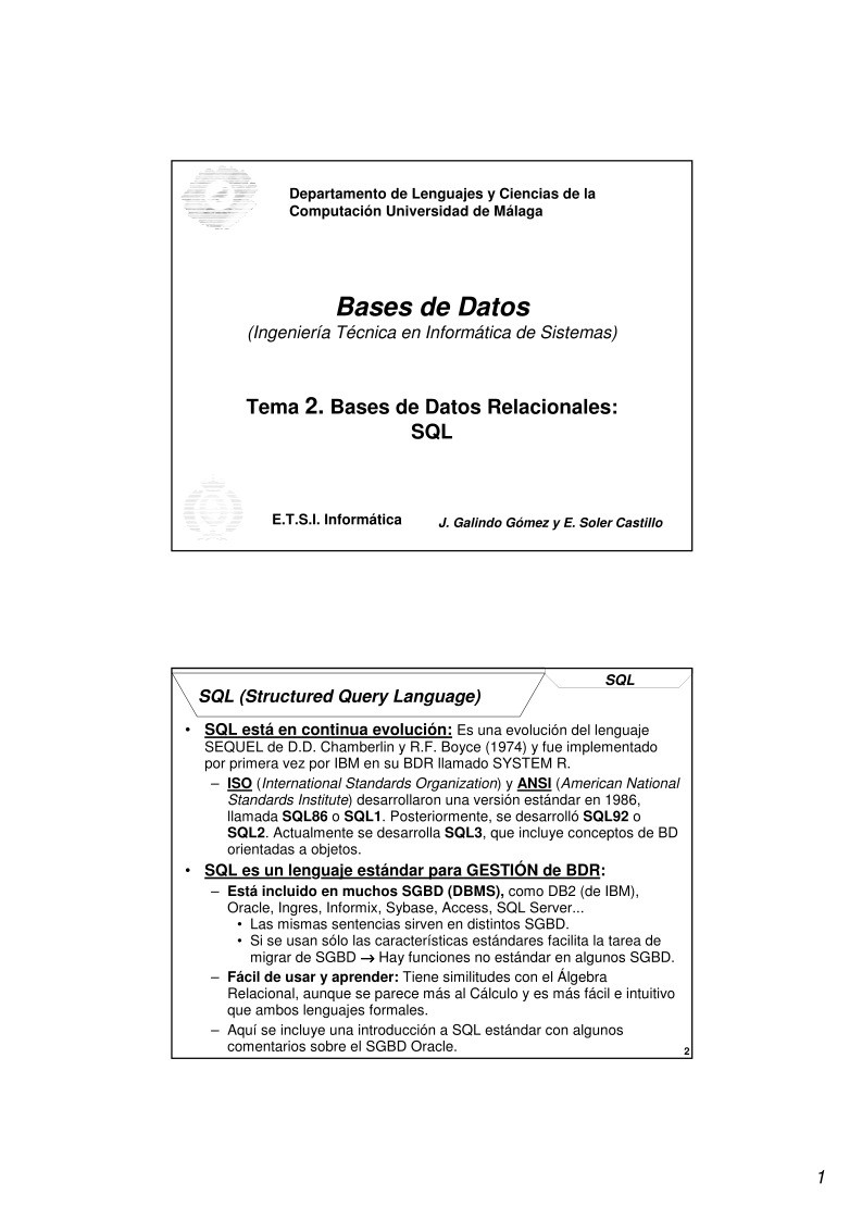 Imágen de pdf Tema2. Bases de Datos Relacionales: SQL