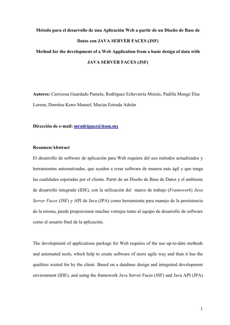 Imágen de pdf Método para el desarrollo de una Aplicación Web a partir de un Diseño de Base de Datos con JAVA SERVER FACES (JSF)