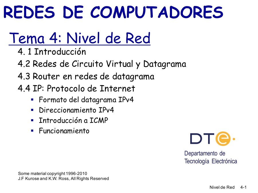 Imágen de pdf Tema 4: Nivel de Red - Redes de computadores