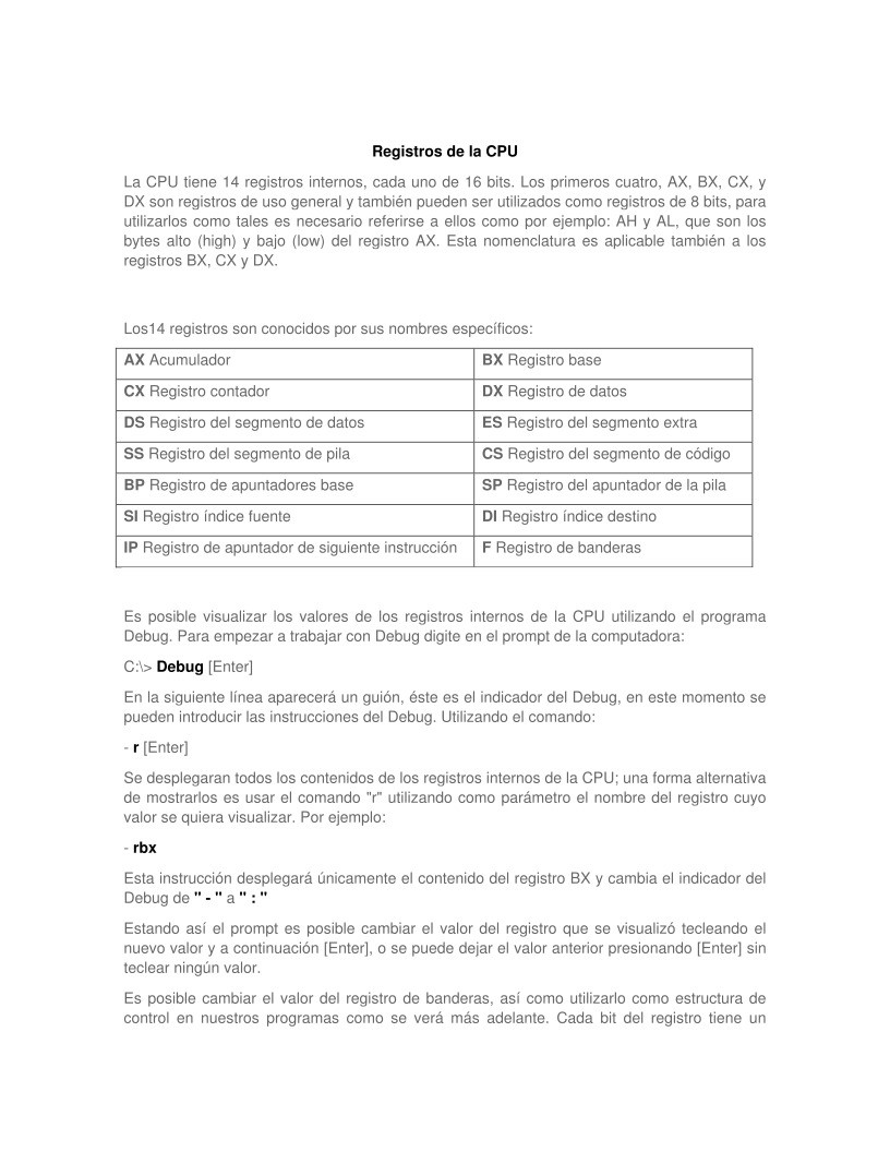 Imágen de pdf Registros de la CPU - Ensamblador