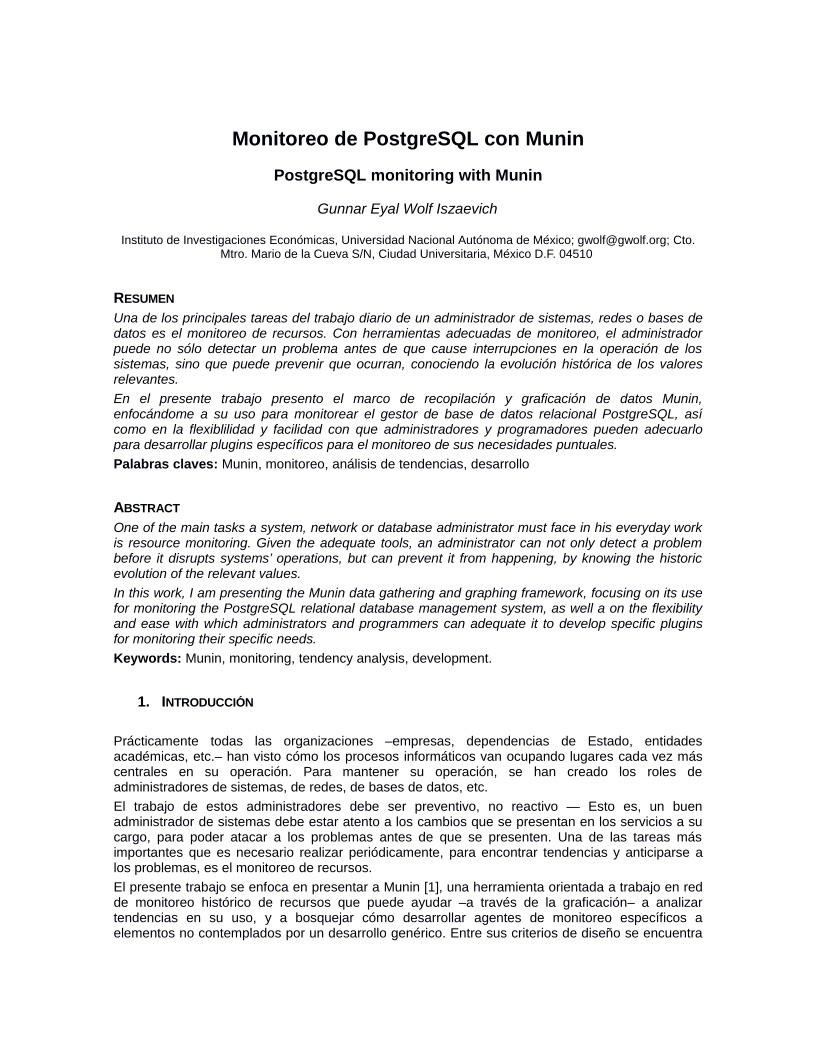 Imágen de pdf Monitoreo de PostgreSQL con Munin