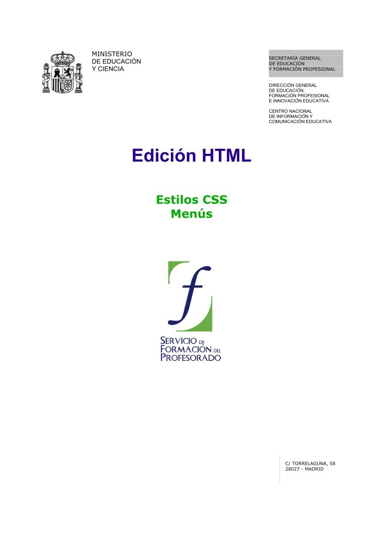 Imágen de pdf Edición HTML - Estilos CSS - Menús
