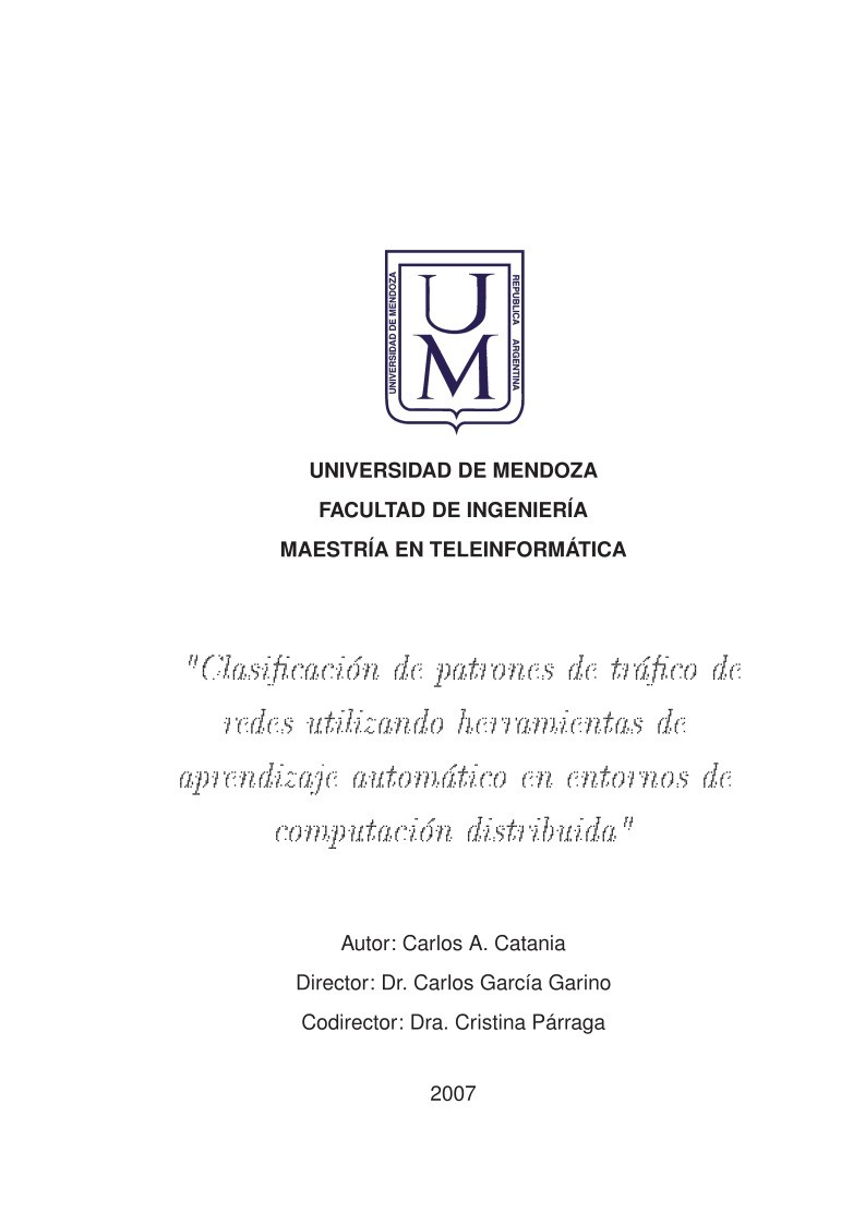 Imágen de pdf Clasificación de patrones de tráfico de redes utilizando herramientas de aprendizaje automático en entornos de computación distribuida