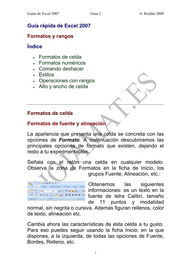 Imágen de pdf Formatos, rangos y gráficos - Guía rápida de Excel 2007