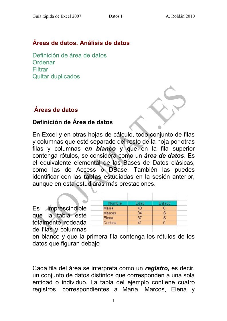 Tabla de Registro de Datos, PDF