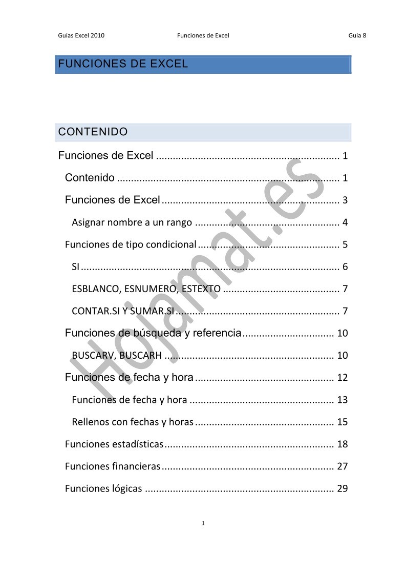 Imágen de pdf Funciones de Excel - Guía de Excel 2007