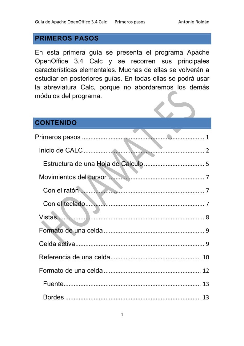 Imágen de pdf Primeros pasos - Guía de Apache OpenOffice 3.4 Calc