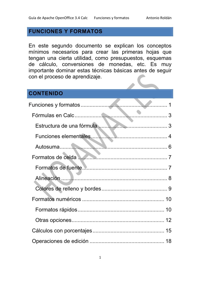 Imágen de pdf Funciones y formatos - Guía de Apache OpenOffice 3.4 Calc