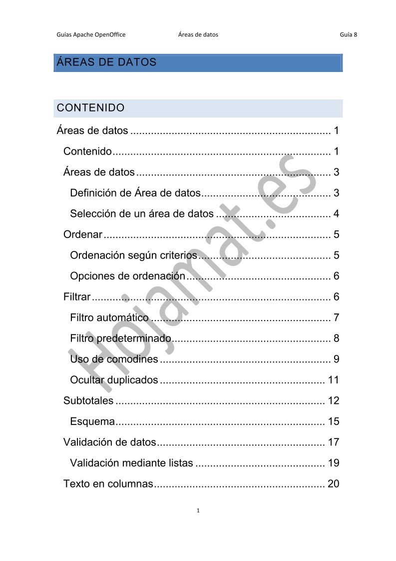 Imágen de pdf Área de datos - Guías Apache OpenOffice Calc