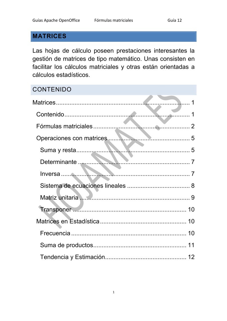 Imágen de pdf Matrices - Guías Apache OpenOffice Calc