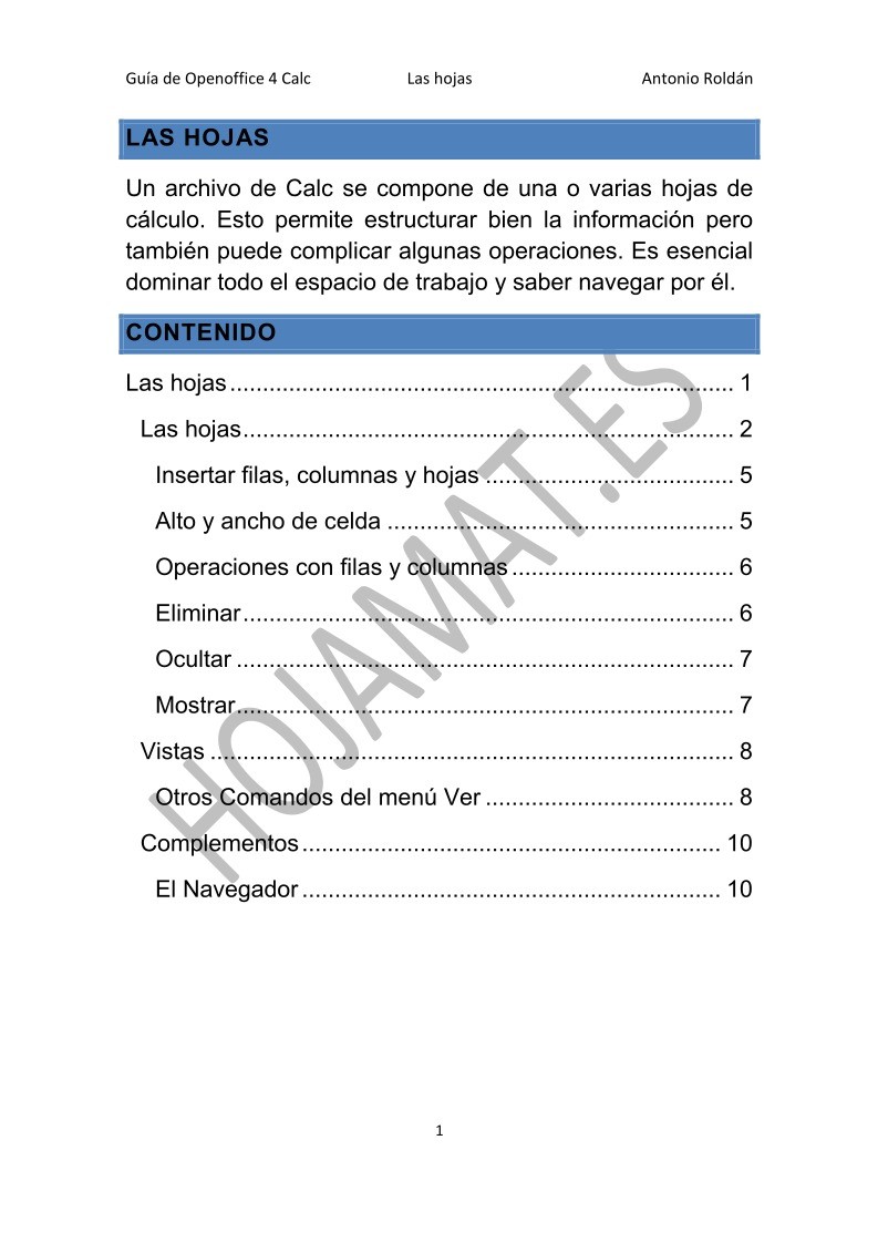 Imágen de pdf Las hojas - Guía de Apache OpenOffice 4 Calc