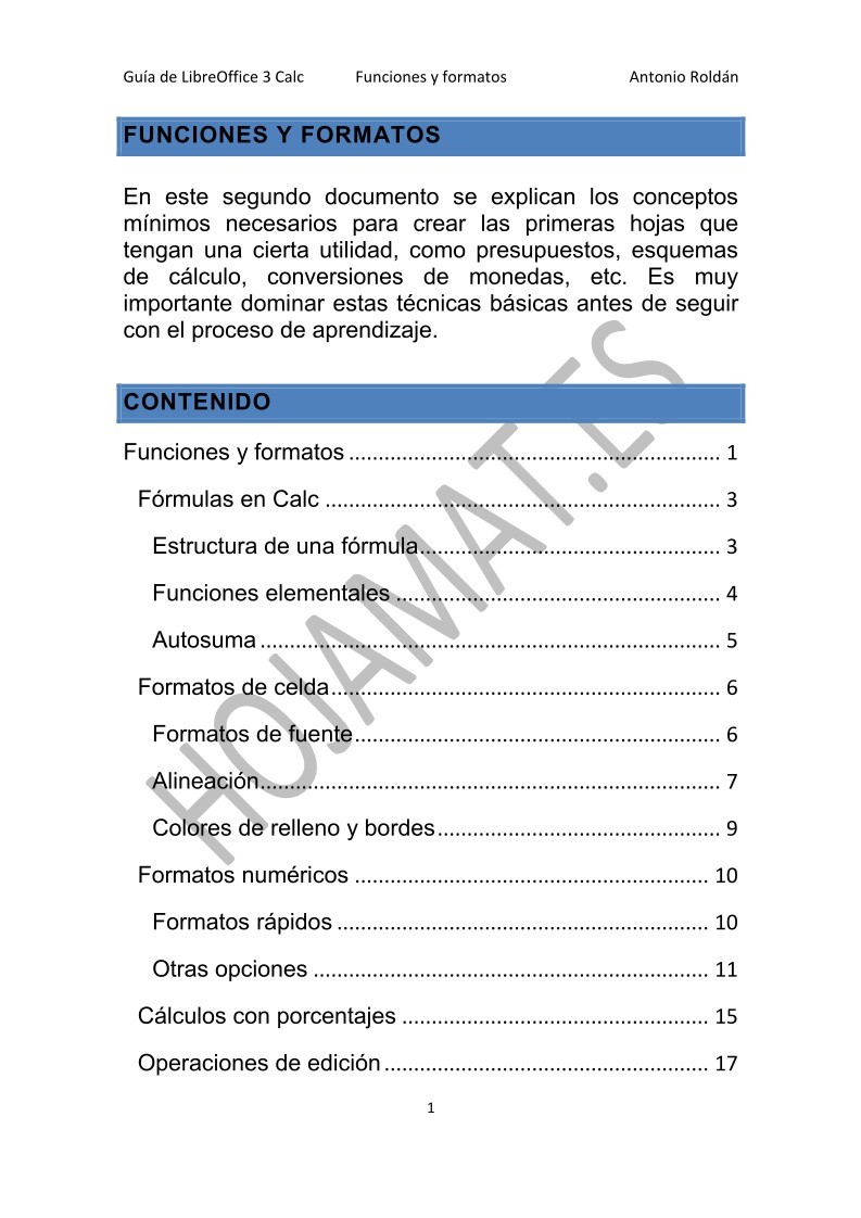 Imágen de pdf Funciones y formatos - Guía de LibreOffice 3 Calc