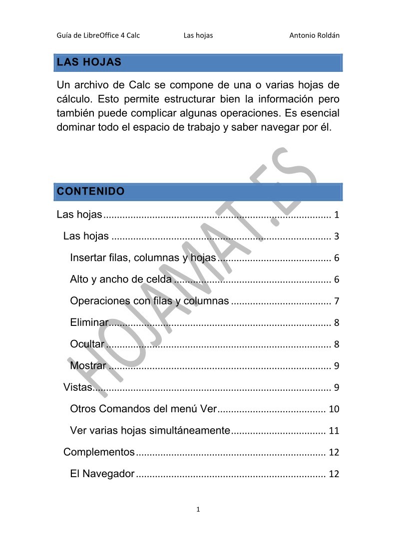 Imágen de pdf Las hojas - Guía de LibreOffice 4 Calc
